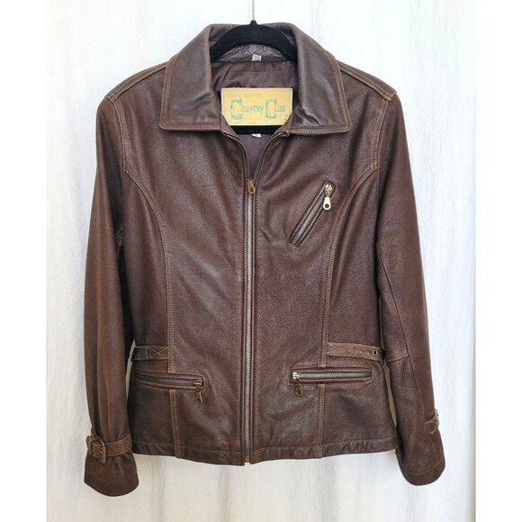 Lloyd Elliots Country Club Womens S Brown Leather Moto Jacket Vintage - Picture 1 of 9